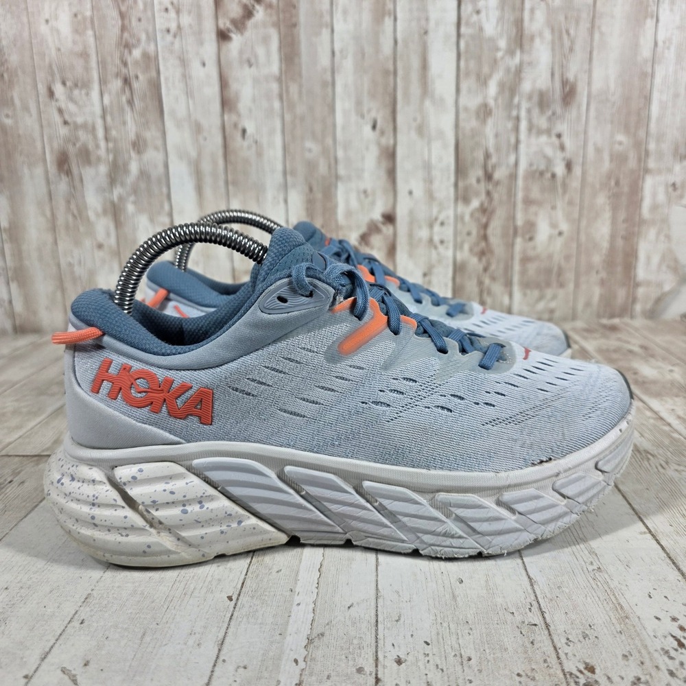 Hoka One One Gaviota 4 Women 8 Blue Fog Orange Stability Running Shoes 1123199